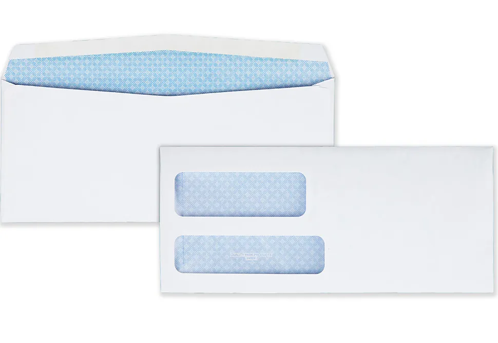 Quality Park® #8 5/8 Double-Window Envelopes, Left Windows (Top/Bottom), Gummed Seal, White, Box Of 500