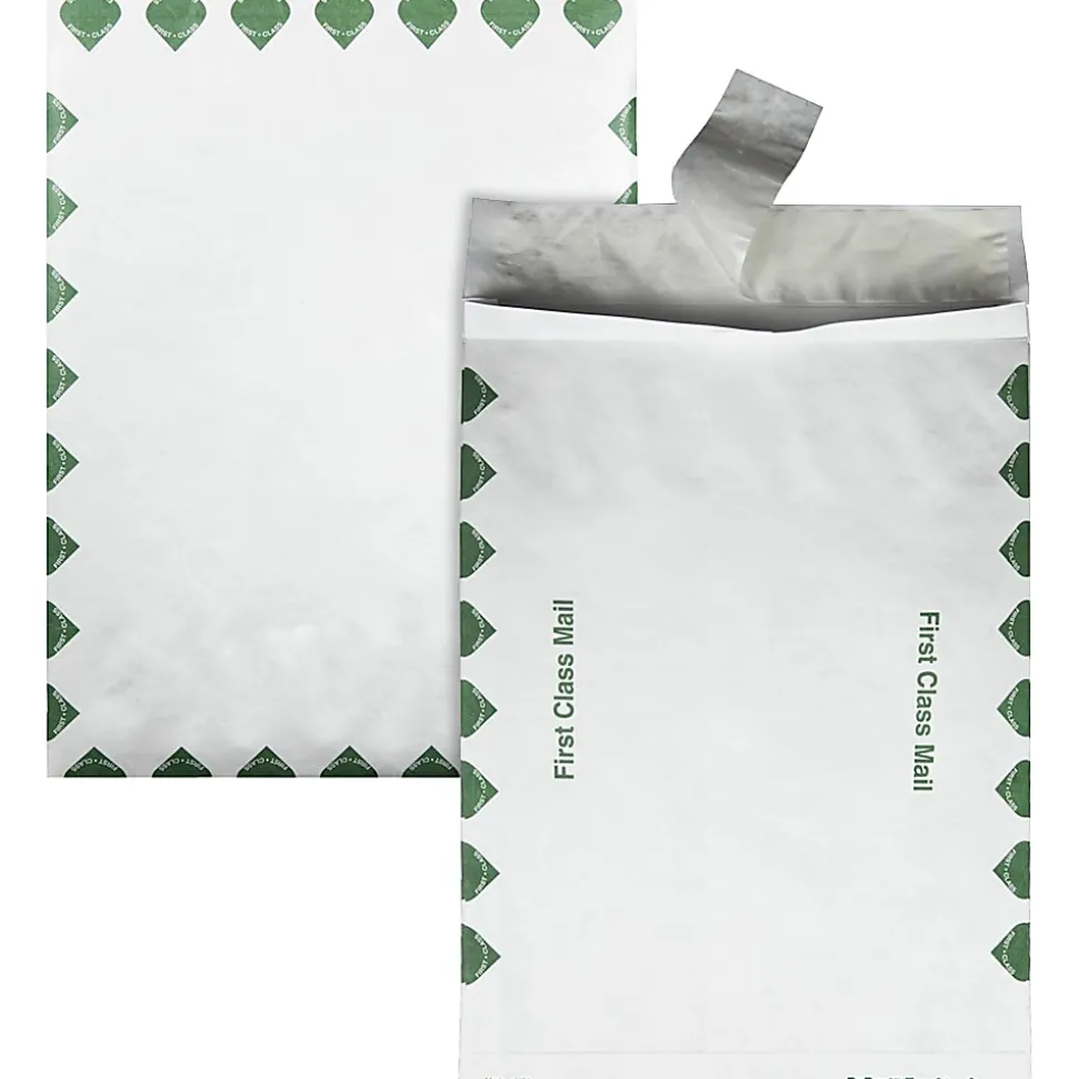 Quality Park® Dupont™ Tyvek® Grip-Seal® Expansion Envelopes, Open End, 14 Lb, First Class, 10" x 13" x 1 1/2", Self-Adhesive, White, Box Of 100