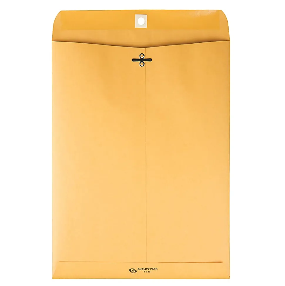 Quality Park Gummed Kraft Clasp Envelopes - Clasp - #90 - 9" Width x 12" Length - 28 lb - Gummed - Kraft - 100 / Box - Kraft