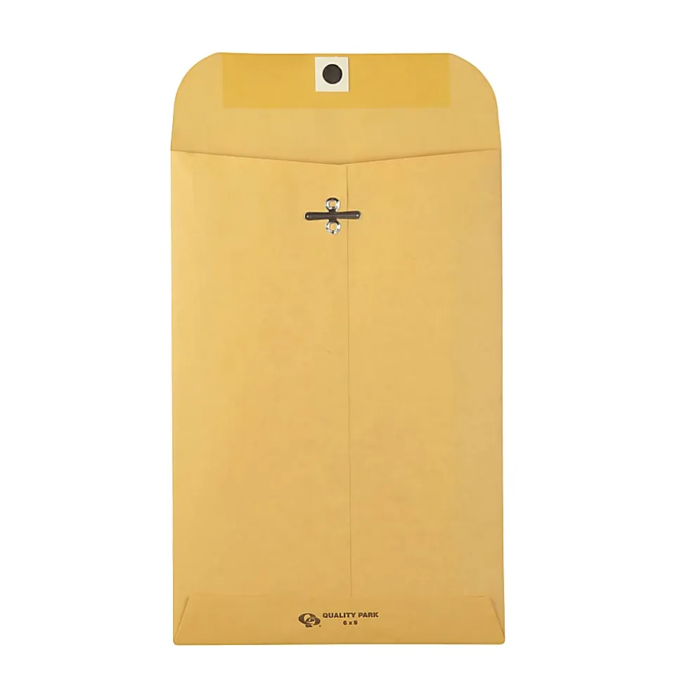 Quality Park Gummed Kraft Clasp Envelopes - Clasp - #55 - 6" Width x 9" Length - 28 lb - Gummed - Kraft - 100 / Box - Kraft