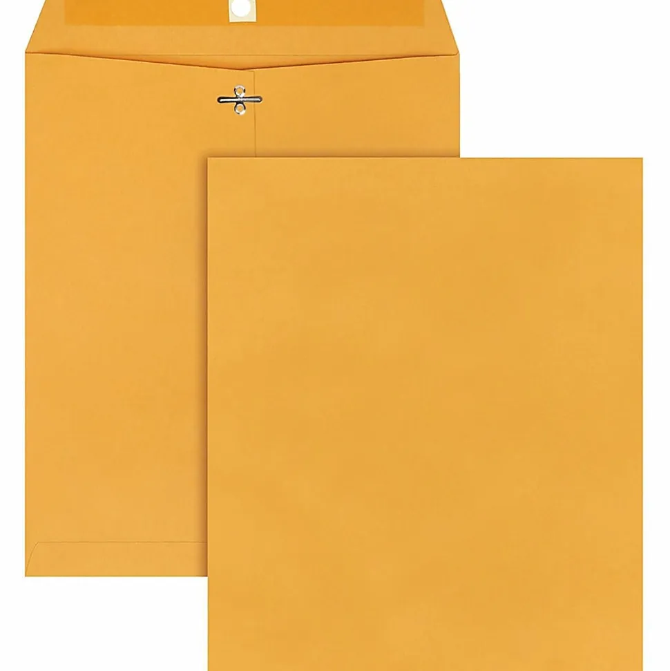 Quality Park Gummed Kraft Clasp Envelopes - Clasp - #95 - 10" Width x 12" Length - 28 lb - Gummed - Kraft - 100 / Box - Kraft