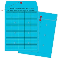Quality Park® Interdepartment Envelopes, 10" x 13", 1-Sided Narrow Rule, Button & String Closure, Blue, Box Of 100