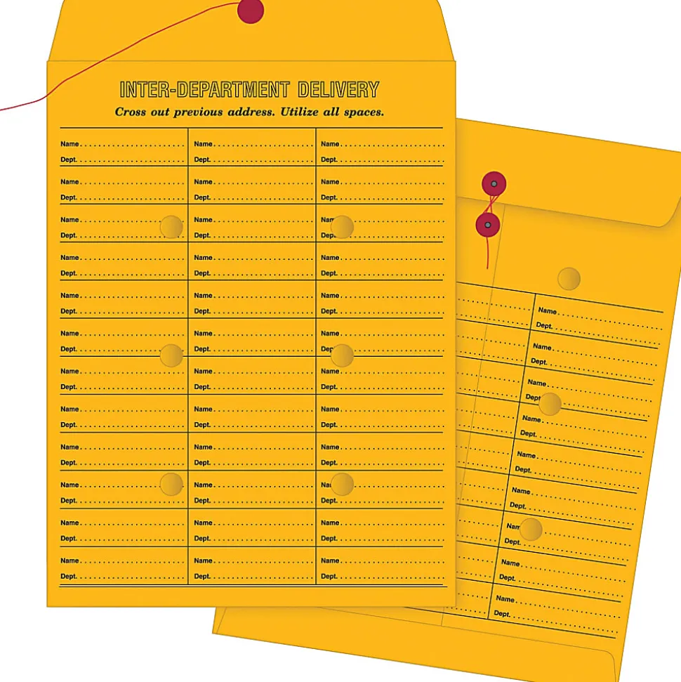 Quality Park® Interdepartment Envelopes, 10" x 13", 2-Sided, Wide Rule, Button & String, Brown Kraft, Box Of 100