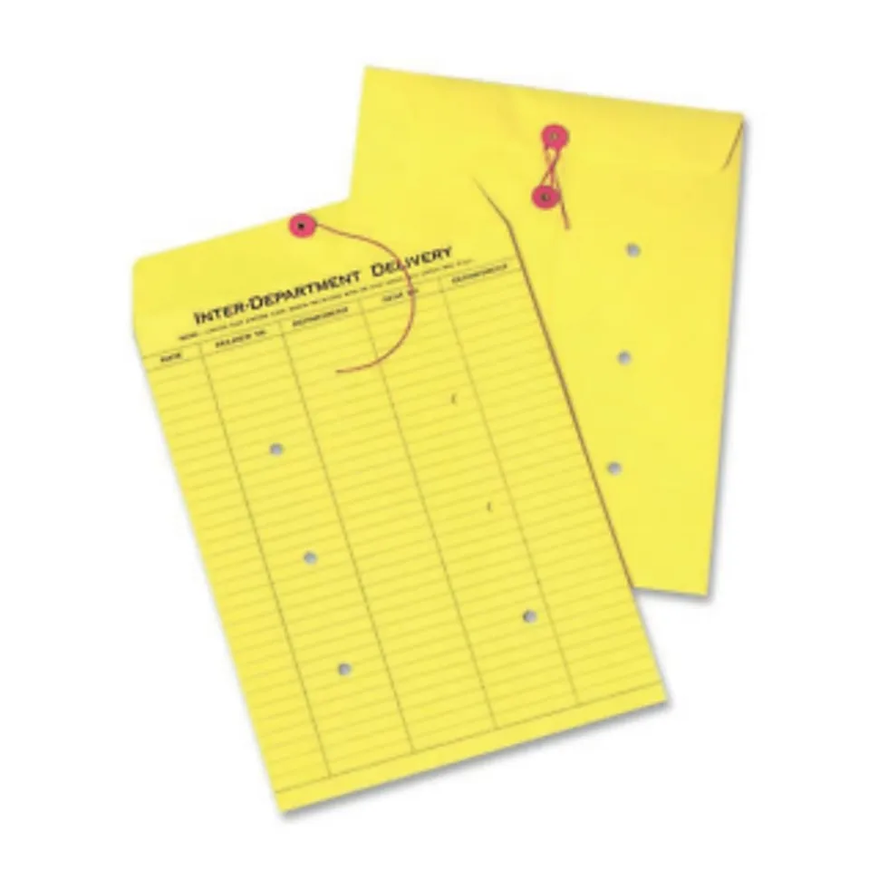 Quality Park® Interdepartment Envelopes, 10" x 13", Button & String Closure, Yellow, Box Of 100
