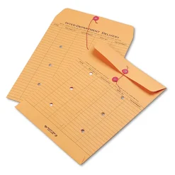 Quality Park Inter-Department Envelopes, 10" x 13", 2-Side Narrow-Rule, Button & String, 20% Recycled, Brown, Pack Of 100