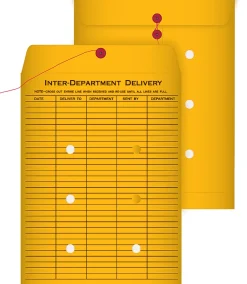 Quality ParkĀ® Interdepartment String & Button Closure Envelopes, 9" x 12", 1-Sided Narrow Rule, Brown, Box Of 100