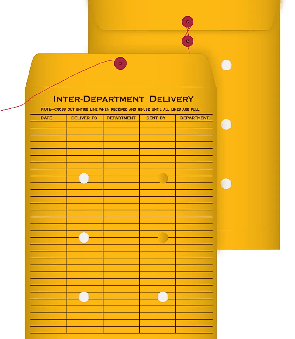 Quality Park® Interdepartment String & Button Closure Envelopes, 9" x 12", 1-Sided Narrow Rule, Brown, Box Of 100