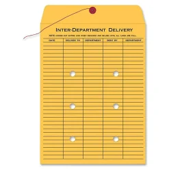Quality Park® Interdepartment String & Button Closure Envelopes, 9" x 12", 1-Sided Narrow Rule, Brown, Box Of 100