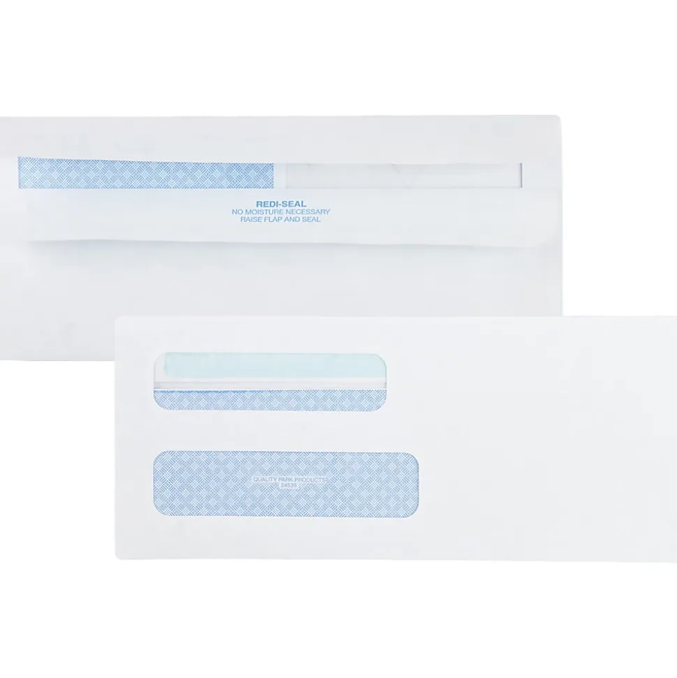 Quality Park® #8 5/8 Redi-Seal™ Double-Window Security Envelopes, Left Windows (Top/Bottom), Self-Seal, White, Box Of 500