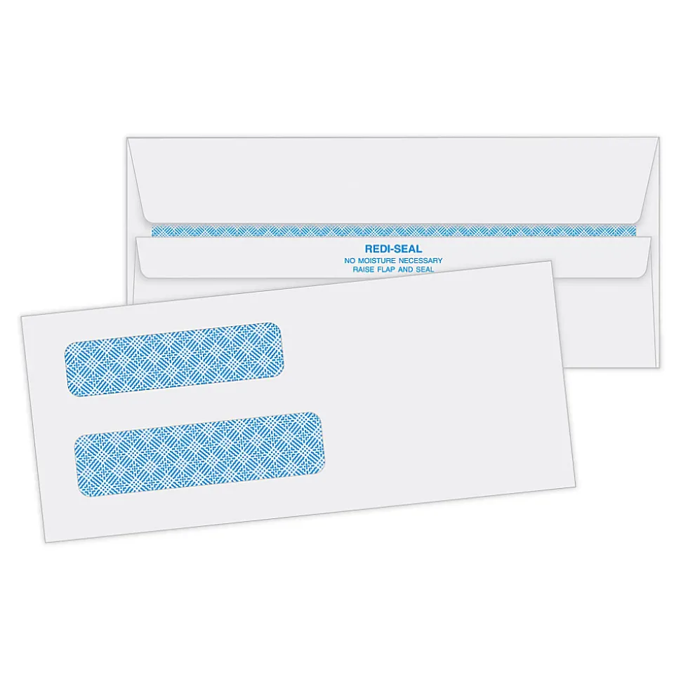 Quality Park® #8 5/8 Redi-Seal™ Double-Window Security Envelopes, Left Windows (Top/Bottom), Self-Seal, White, Box Of 500