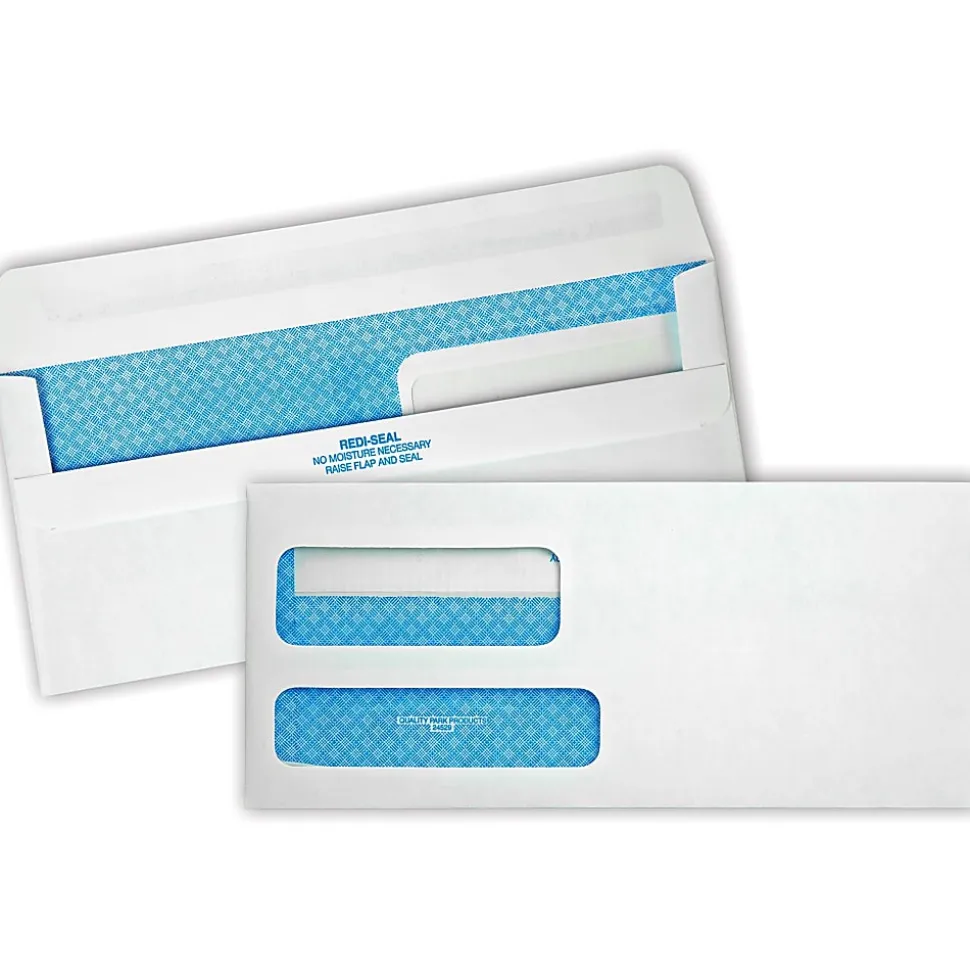 Quality Park® #9 Redi-Seal™ Double-Window Security Envelopes, Left Windows (Top/Bottom), Self-Seal, White, Box Of 500