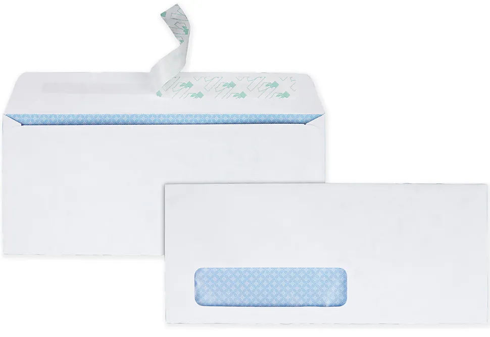 Quality Park® #10 Redi-Strip™ Business Envelopes, Bottom Left Window, Self Adhesive, Window, White, Box Of 500