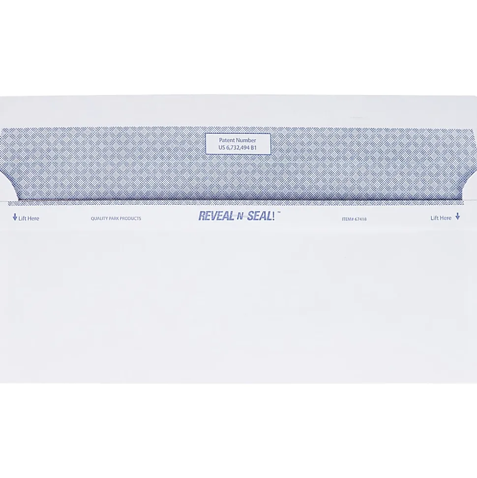 Quality Park® #10 Reveal-N-Seal Business Security Window Envelopes, Bottom Left Window, Self-Sealing, White, Box Of 500