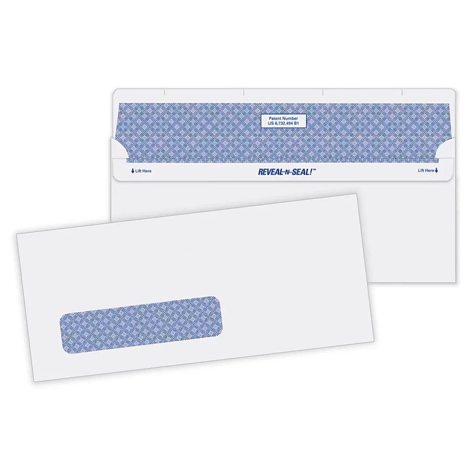 Quality Park® #10 Reveal-N-Seal Business Security Window Envelopes, Bottom Left Window, Self-Sealing, White, Box Of 500