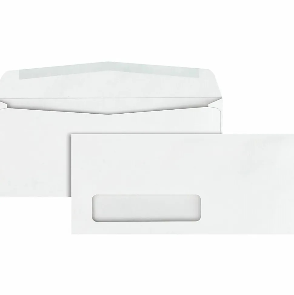 Quality Park® #10 Ridge™ Window Business Envelopes, Bottom Left Window, Gummed Seal, White, Box Of 500