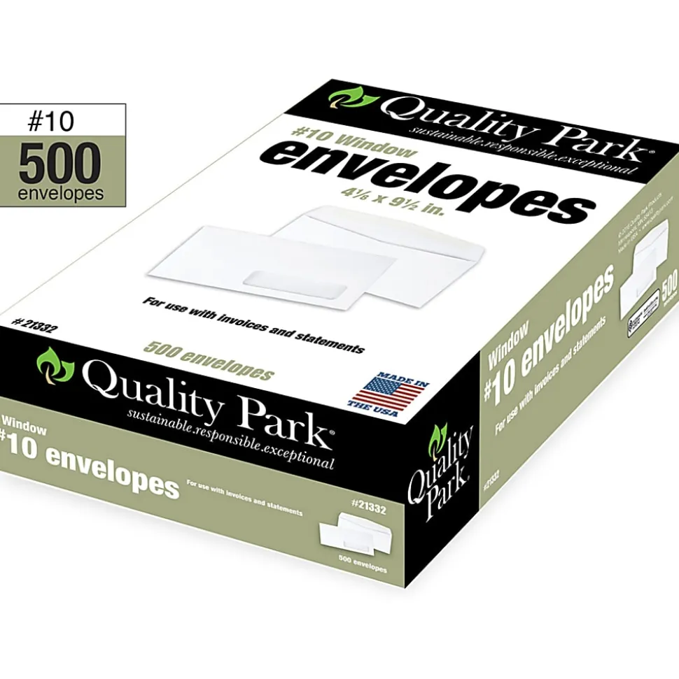Quality Park® #10 Right Window Envelopes, Bottom Left, Gummed Seal, White, Box Of 500