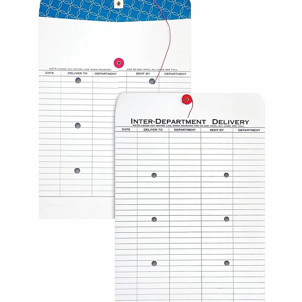 Quality Park® Treated Interdepartment String & Button Closure Envelopes, 10" x 13", White, Box Of 100