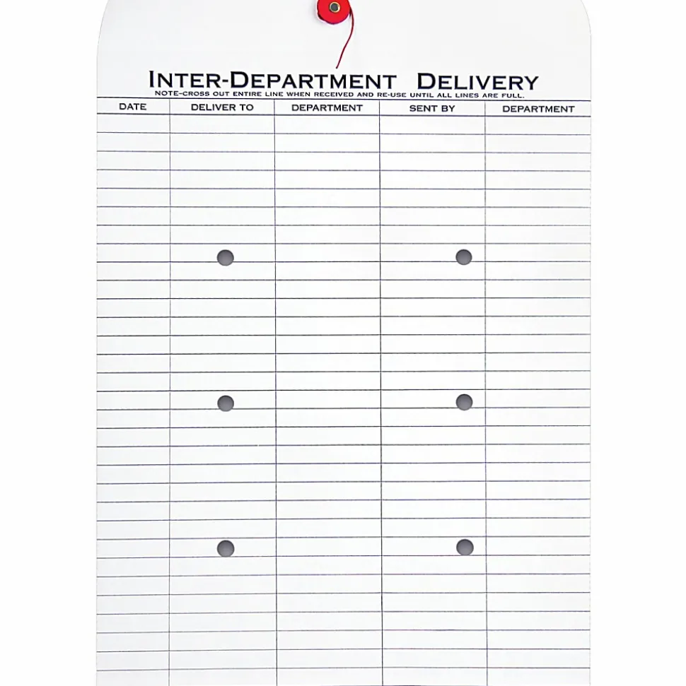 Quality Park® Treated Interdepartment String & Button Closure Envelopes, 10" x 13", White, Box Of 100