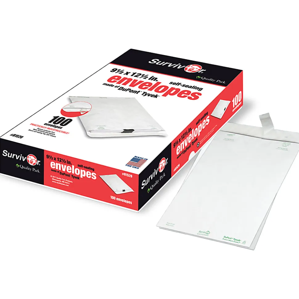 Quality Park® Tyvek® Envelopes, 9 1/2" x 12 1/2", Self-Adhesive, White, Box Of 100