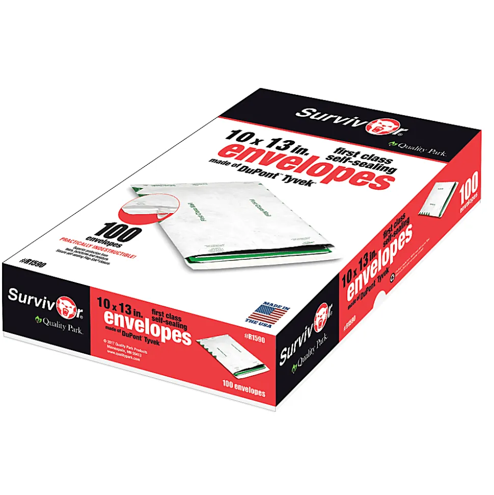 Quality Park® Tyvek® Envelopes, First Class, 10" x 13", White, Box Of 100