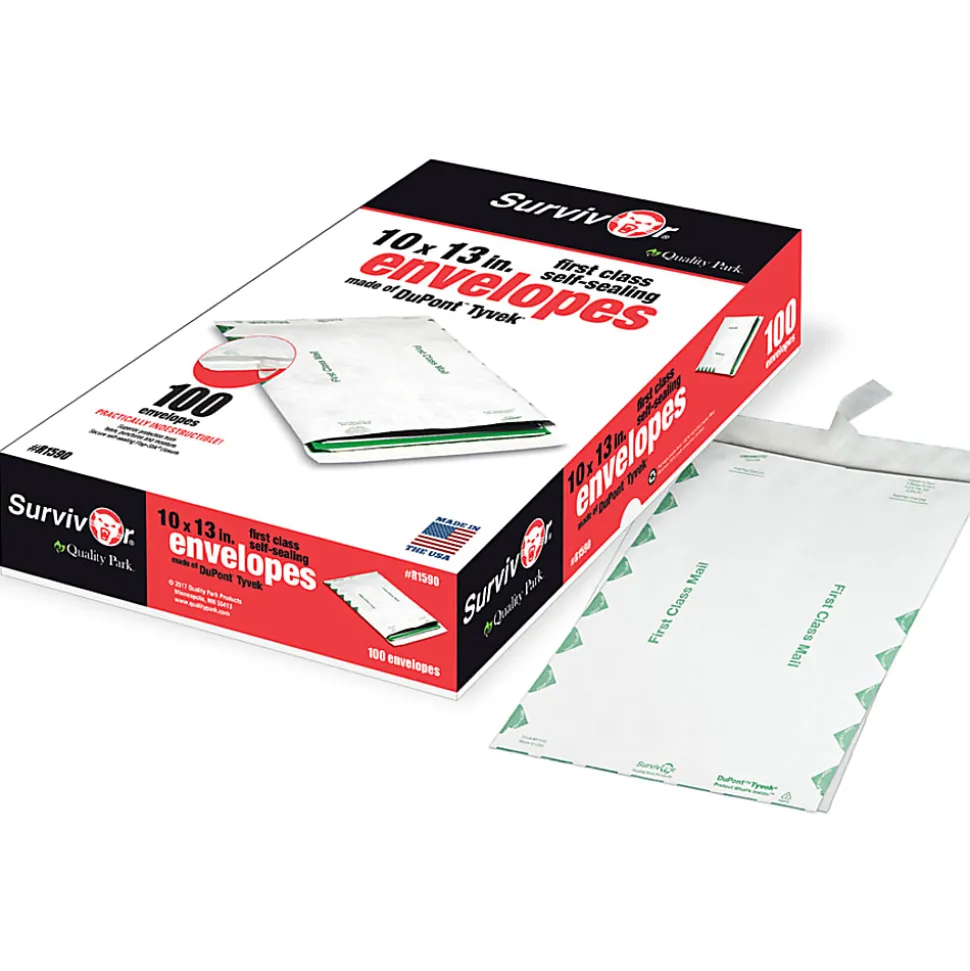 Quality Park® Tyvek® Envelopes, First Class, 10" x 13", White, Box Of 100