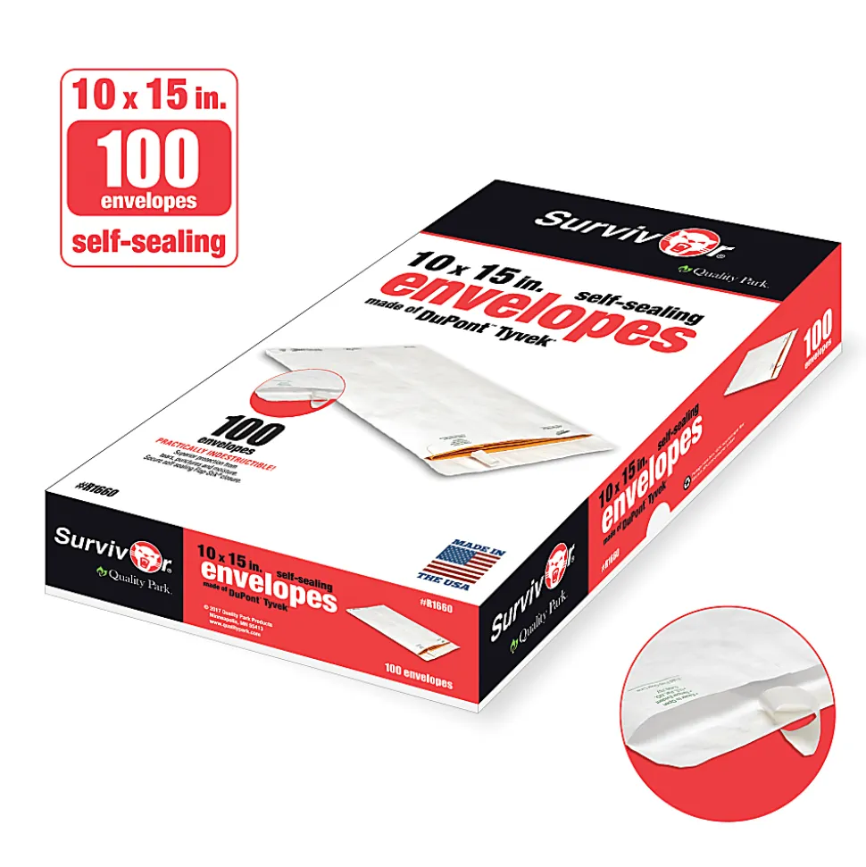 Quality Park® Tyvek® Envelopes, 10" x 15", White, Box Of 100