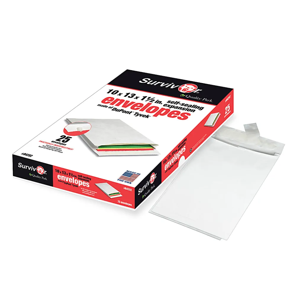 Quality Park® Tyvek® Expansion Envelopes, 10" x 13" x 1 1/2", 14 Lb, White, Box Of 25