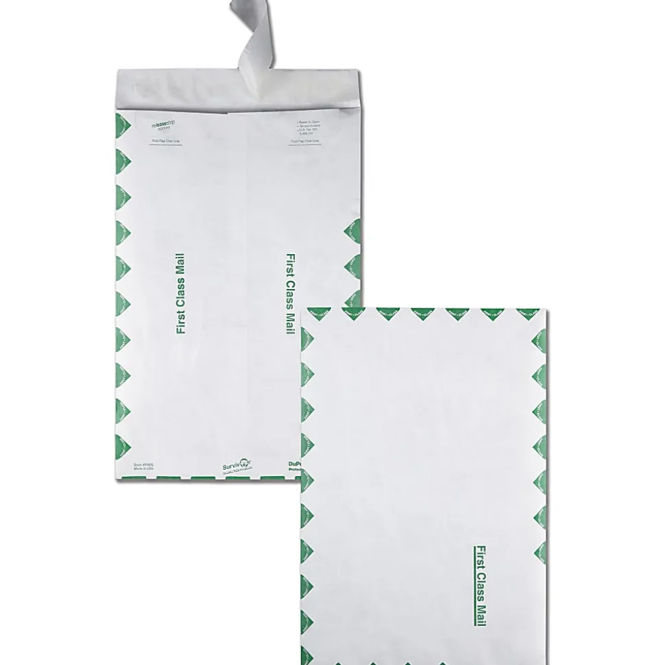Quality Park® Tyvek® First Class 10" x 15" Envelopes, 14 Lb, Self-Adhesive, Green/White, Box Of 100