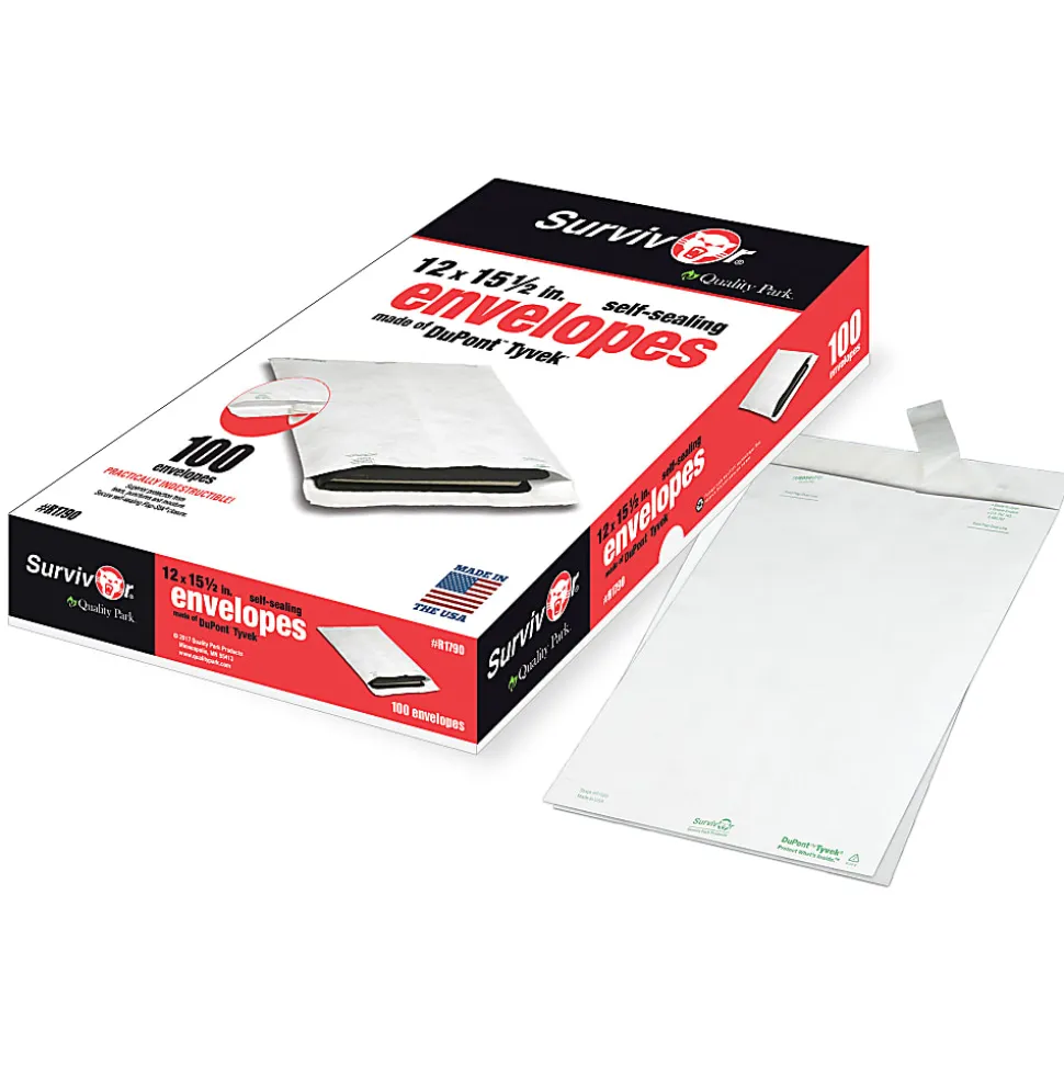 Quality Park® Tyvek® 12" x 15 1/2" Envelopes, Self-Adhesive, White, Box Of 100