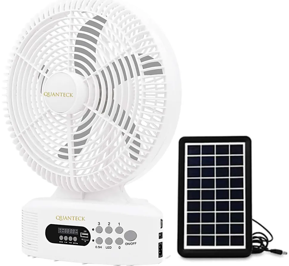 Quanteck 12" 3-Speed Solar Fan, 16-3/16"H x 12"W x 6-1/8"D, White
