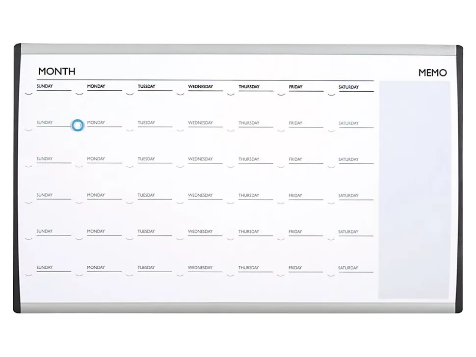 Quartet® ARC™ Magnetic Dry-Erase Calendar For Cubicles, 18" x 30", Aluminum Frame With Silver Finish