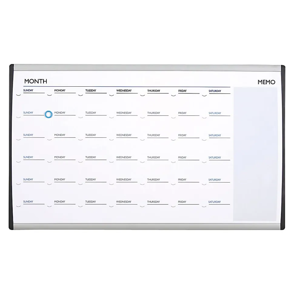 Quartet® ARC™ Magnetic Dry-Erase Calendar For Cubicles, 18" x 30", Aluminum Frame With Silver Finish