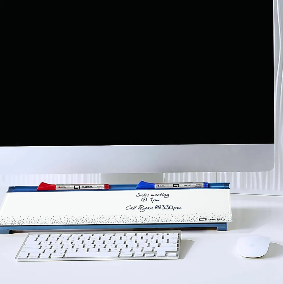 Quartet Dots Glass Dry-Erase Desktop Computer Pad - 18" (1.5 ft)x 6" (0.5 ft) - White/Blue Glass Surface - Rectangle - Horizontal - Desktop - 1 Each