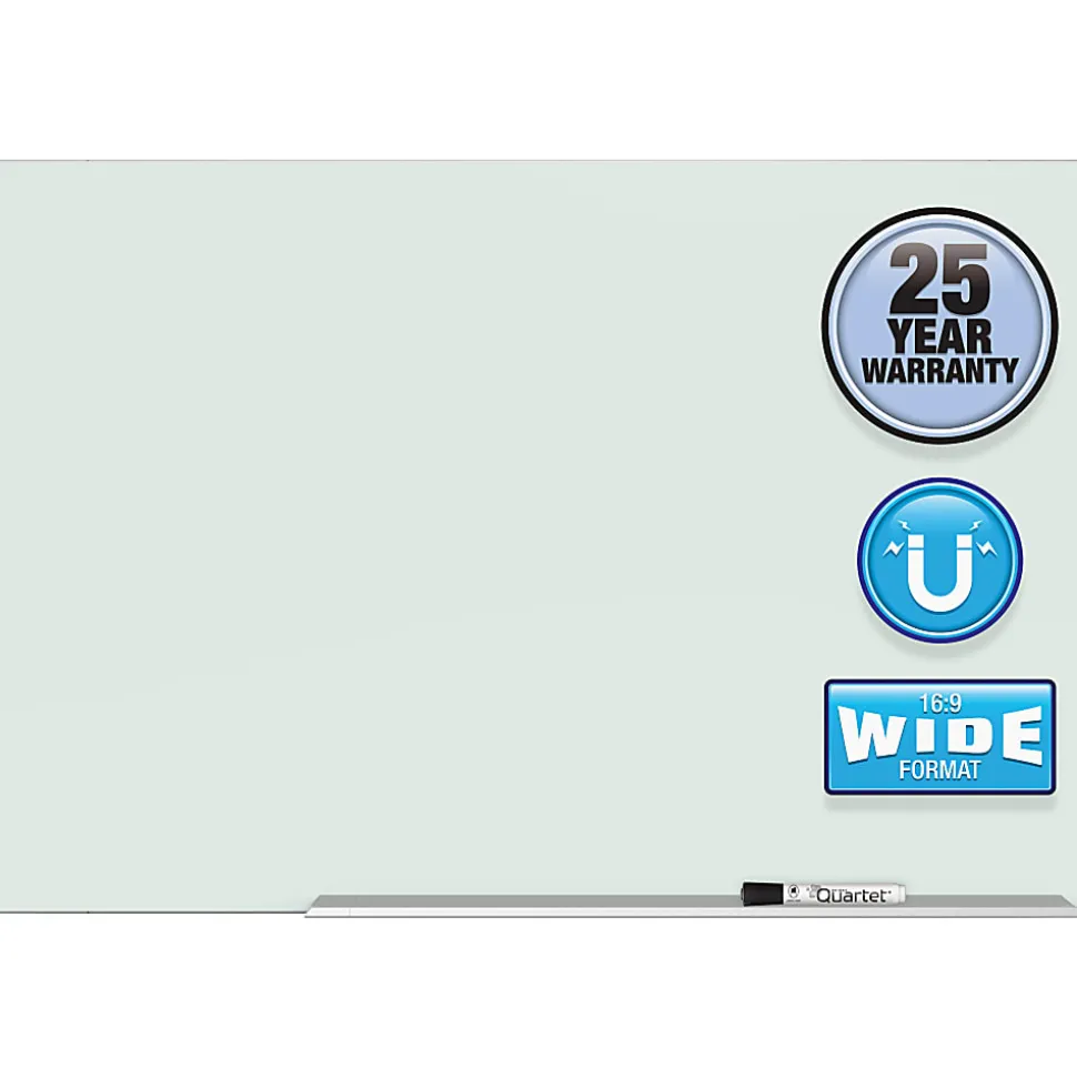 Quartet® Element™ Framed Magnetic Glass Dry-Erase Whiteboard, 85" x 48", Aluminum Frame With Silver Finish