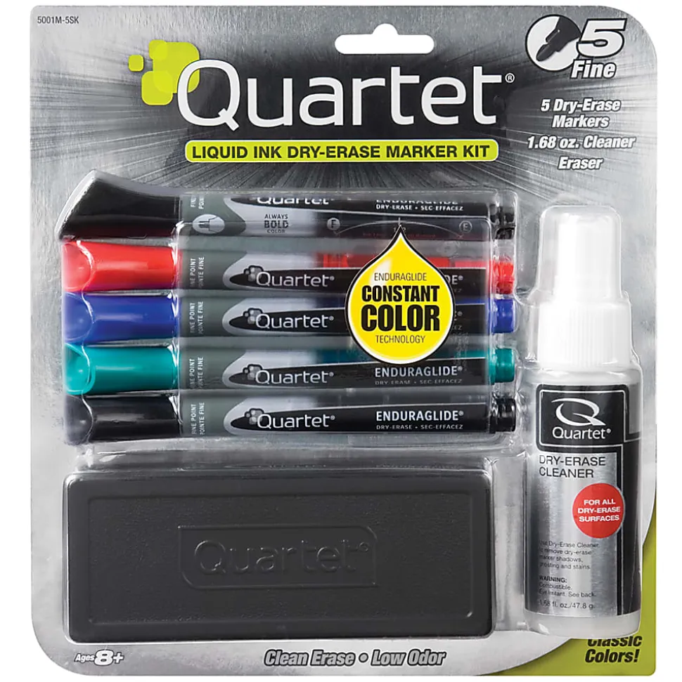Quartet® EnduraGlide® Dry-Erase Markers, Kit, Fine, Assorted Colors, Pack Of 5