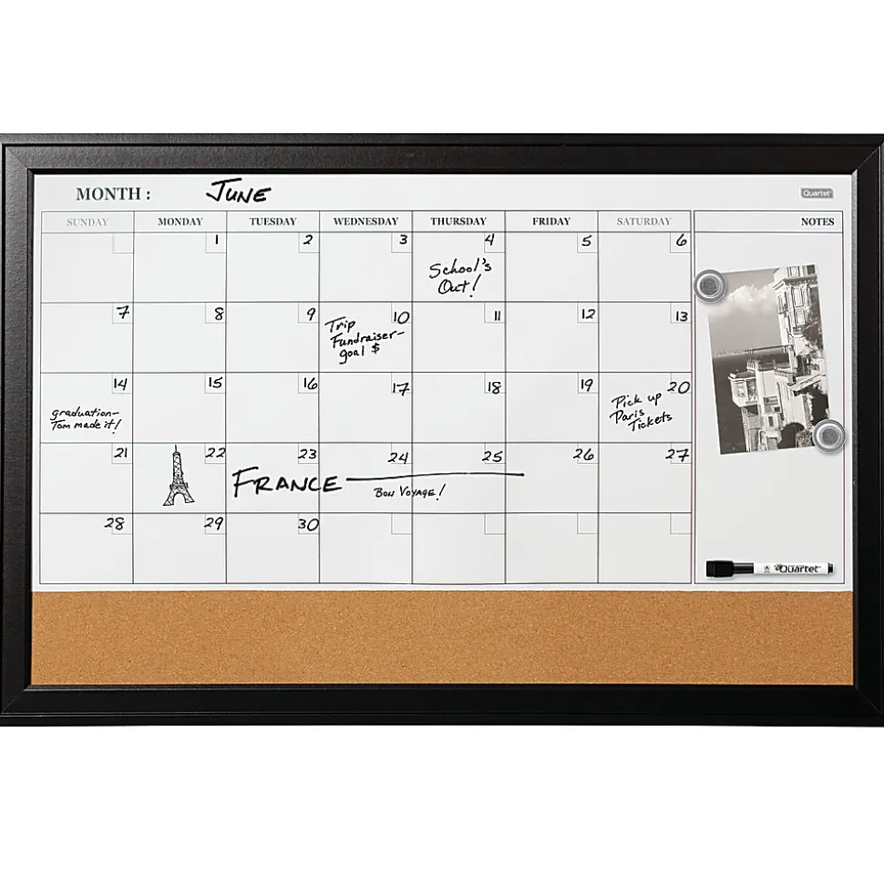 Quartet® Home Decor Magnetic Combination Dry-Erase Whiteboard/Calendar Board, 23" x 35", White