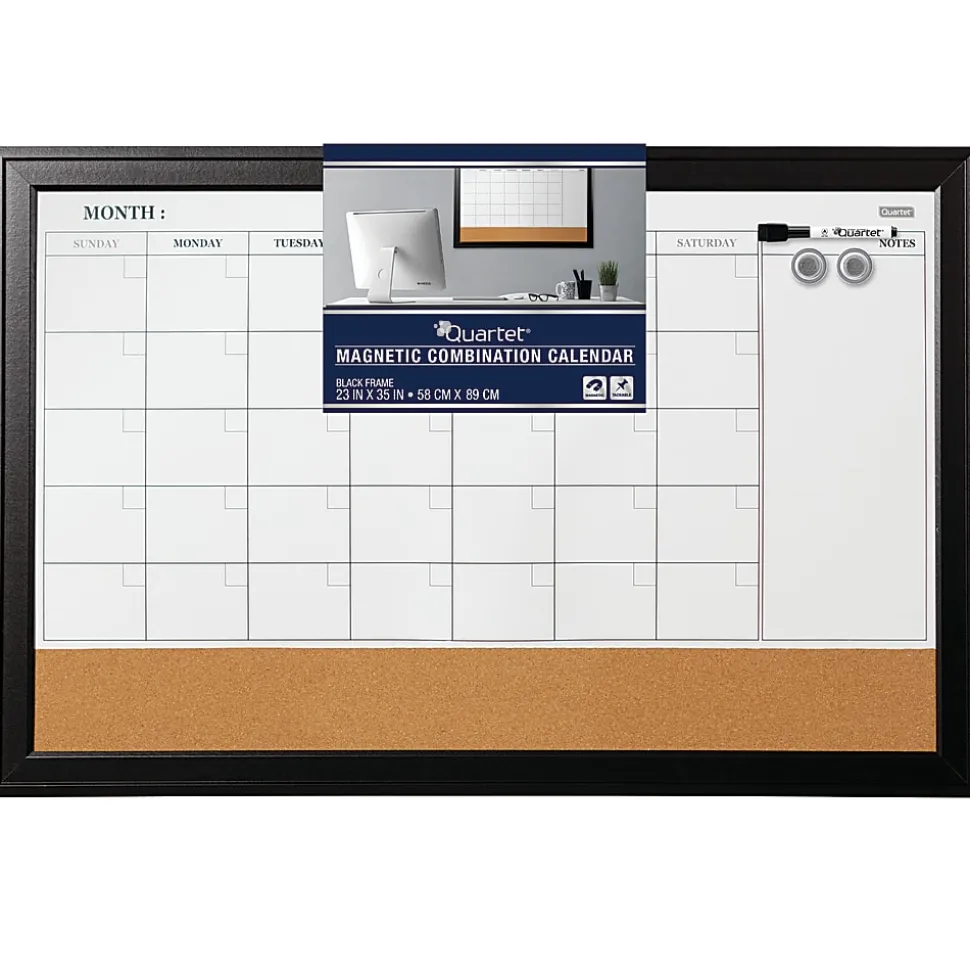Quartet® Home Decor Magnetic Combination Dry-Erase Whiteboard/Calendar Board, 23" x 35", White