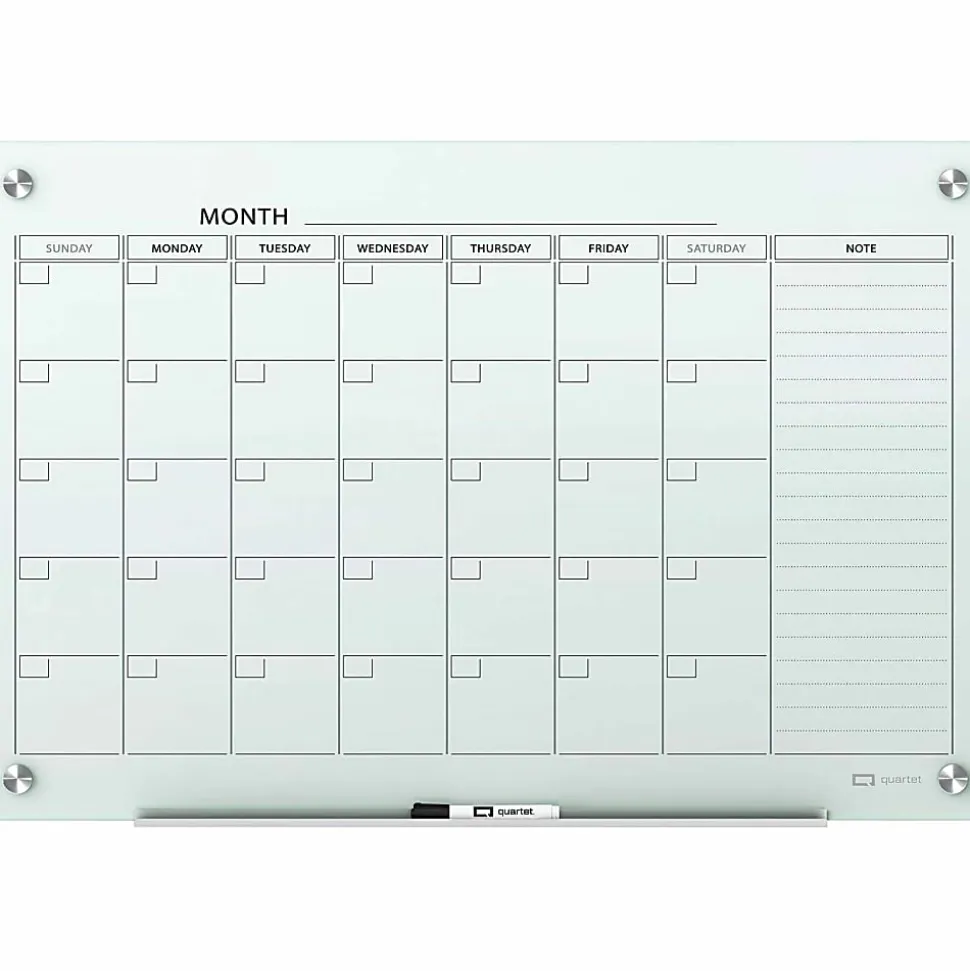 Quartet® Infinity™ Glass Magnetic Unframed Monthly Calendar Whiteboard, 36" x 48", White