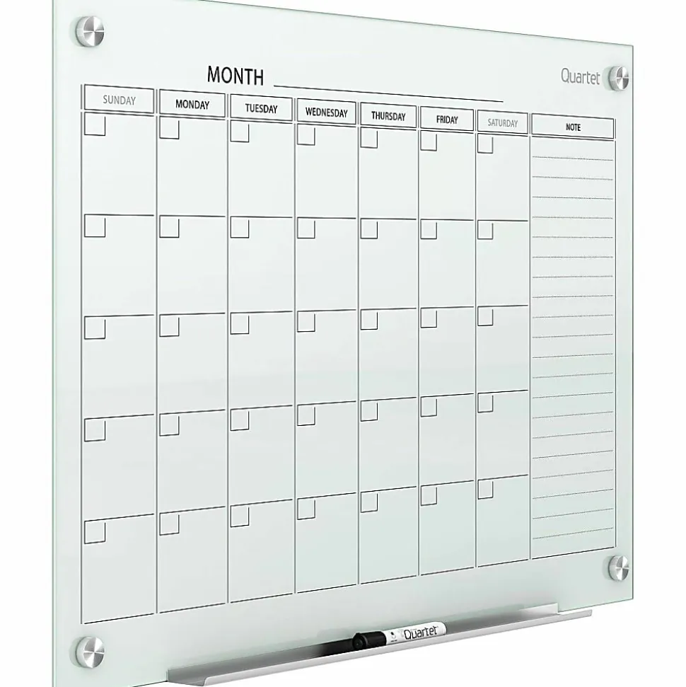 Quartet® Infinity™ Glass Magnetic Unframed Monthly Calendar Whiteboard, 36" x 48", White