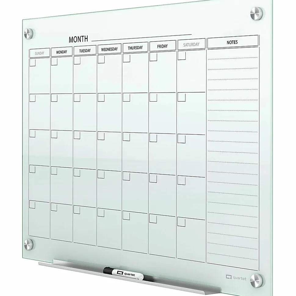 Quartet® Infinity™ Glass Magnetic Unframed Monthly Calendar Whiteboard, 36" x 48", White