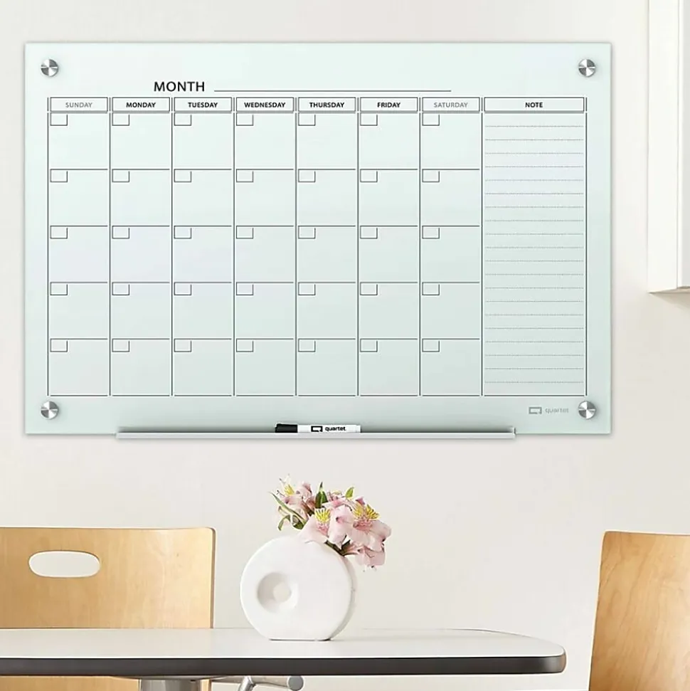 Quartet® Infinity™ Glass Magnetic Unframed Monthly Calendar Whiteboard, 36" x 48", White
