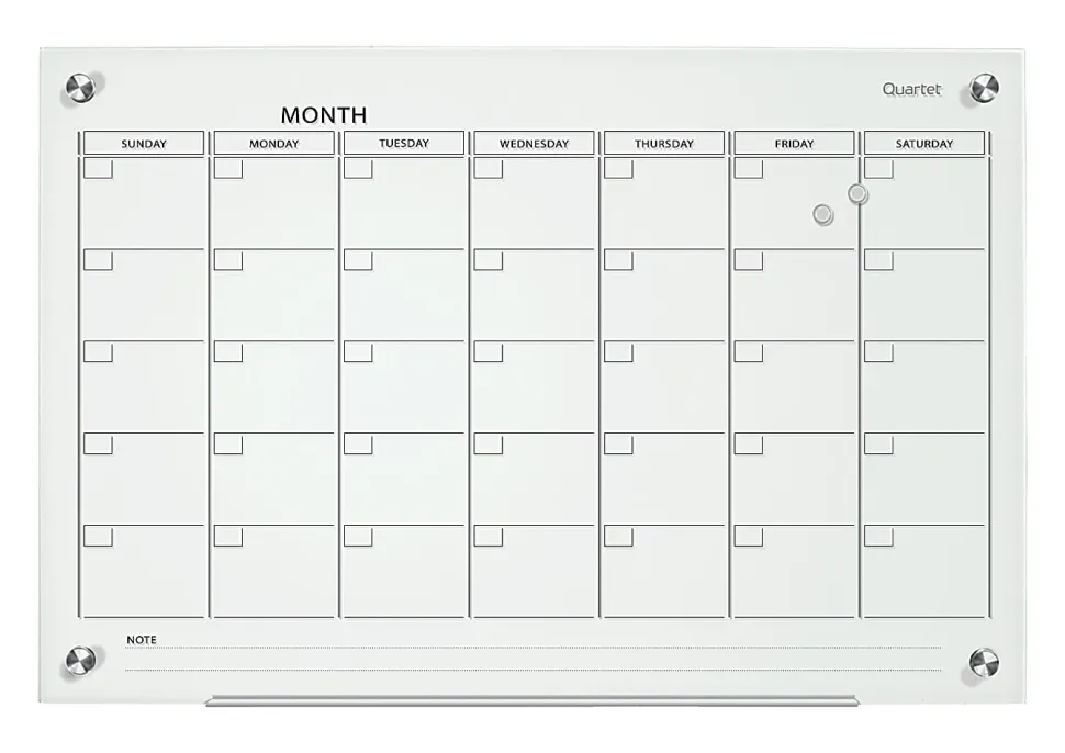 Quartet® Infinity™ Glass Magnetic Unframed Monthly Calendar Whiteboard, 36" x 48", White