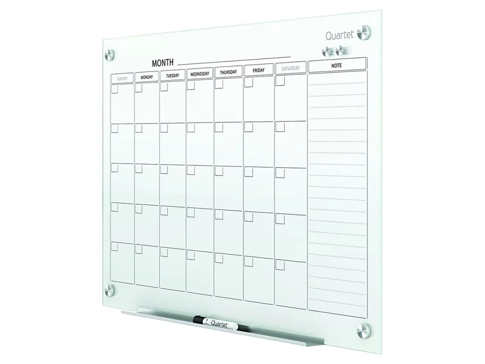 Quartet® Infinity™ Glass Magnetic Unframed Monthly Calendar Whiteboard, 24" x 36", White