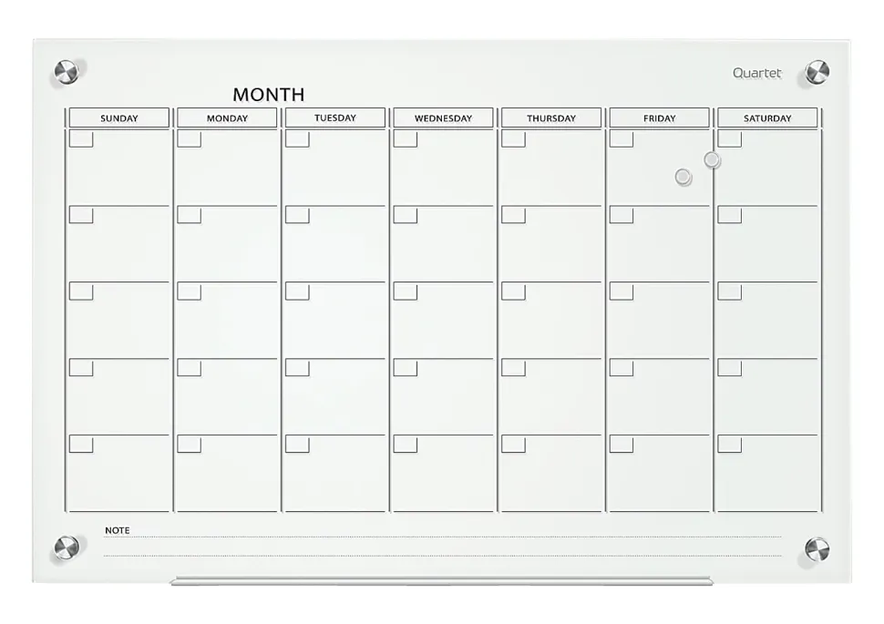 Quartet® Infinity™ Unframed Magnetic Glass Calendar Whiteboard, 18" x 24", White