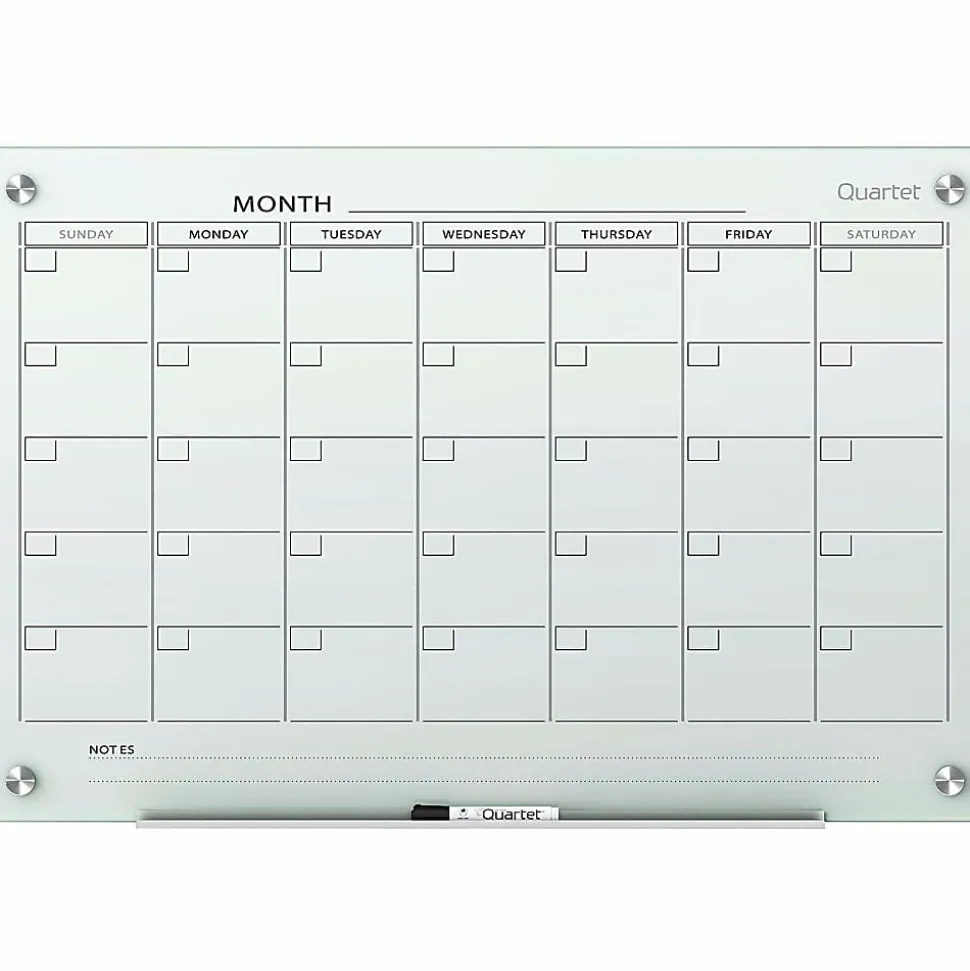 Quartet® Infinity™ Unframed Magnetic Glass Calendar Whiteboard, 18" x 24", White