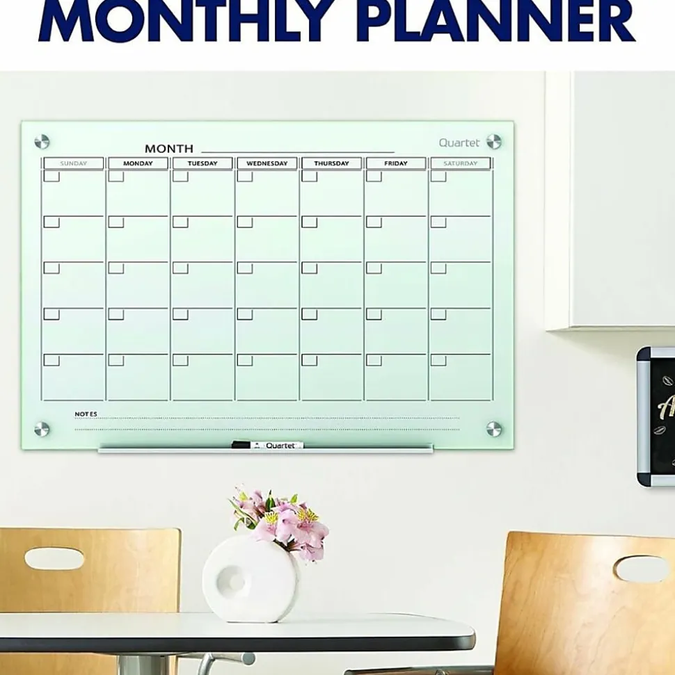 Quartet® Infinity™ Unframed Magnetic Glass Calendar Whiteboard, 18" x 24", White