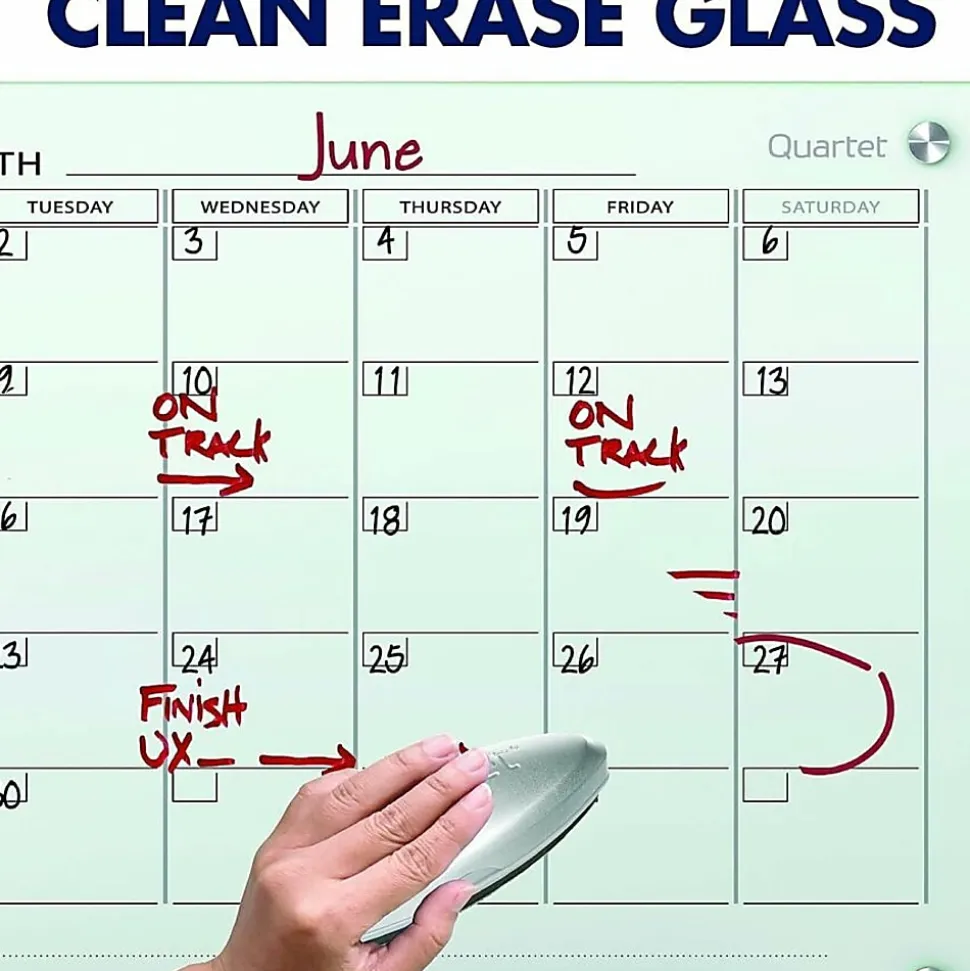 Quartet® Infinity™ Unframed Magnetic Glass Calendar Whiteboard, 18" x 24", White