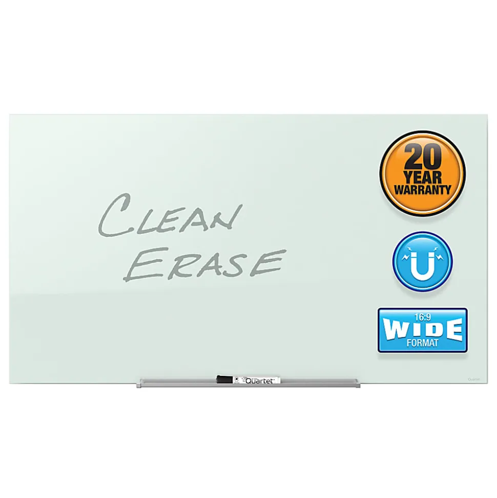 Quartet® InvisaMount™ Magnetic Glass Unframed Dry-Erase Whiteboard, 74" x 42", White