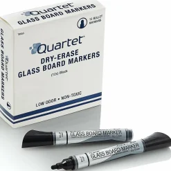 Quartet® Premium Glass Board Dry-Erase Markers, Bullet Tip, Black, Pack Of 12