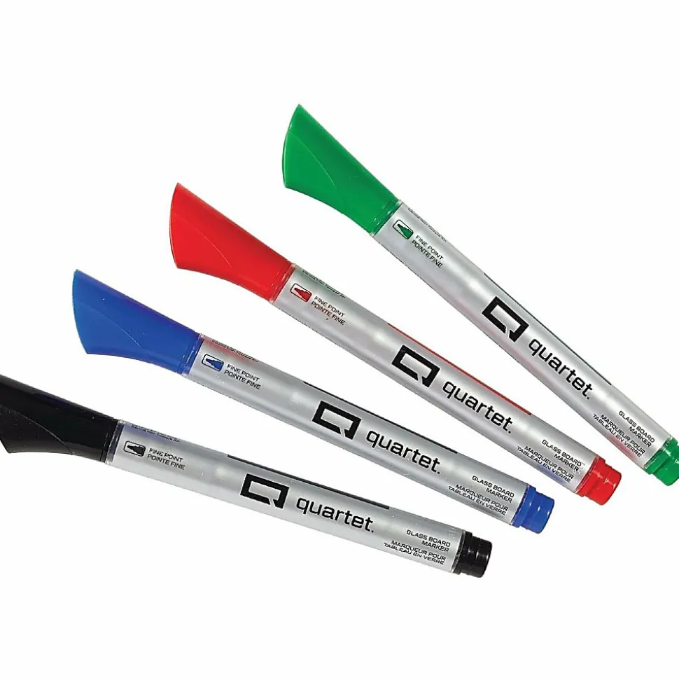 Quartet Premium Glass Board Dry-erase Markers - Erasable - Black, Blue, Red, Green Ink - Liquid - 6 / Pack